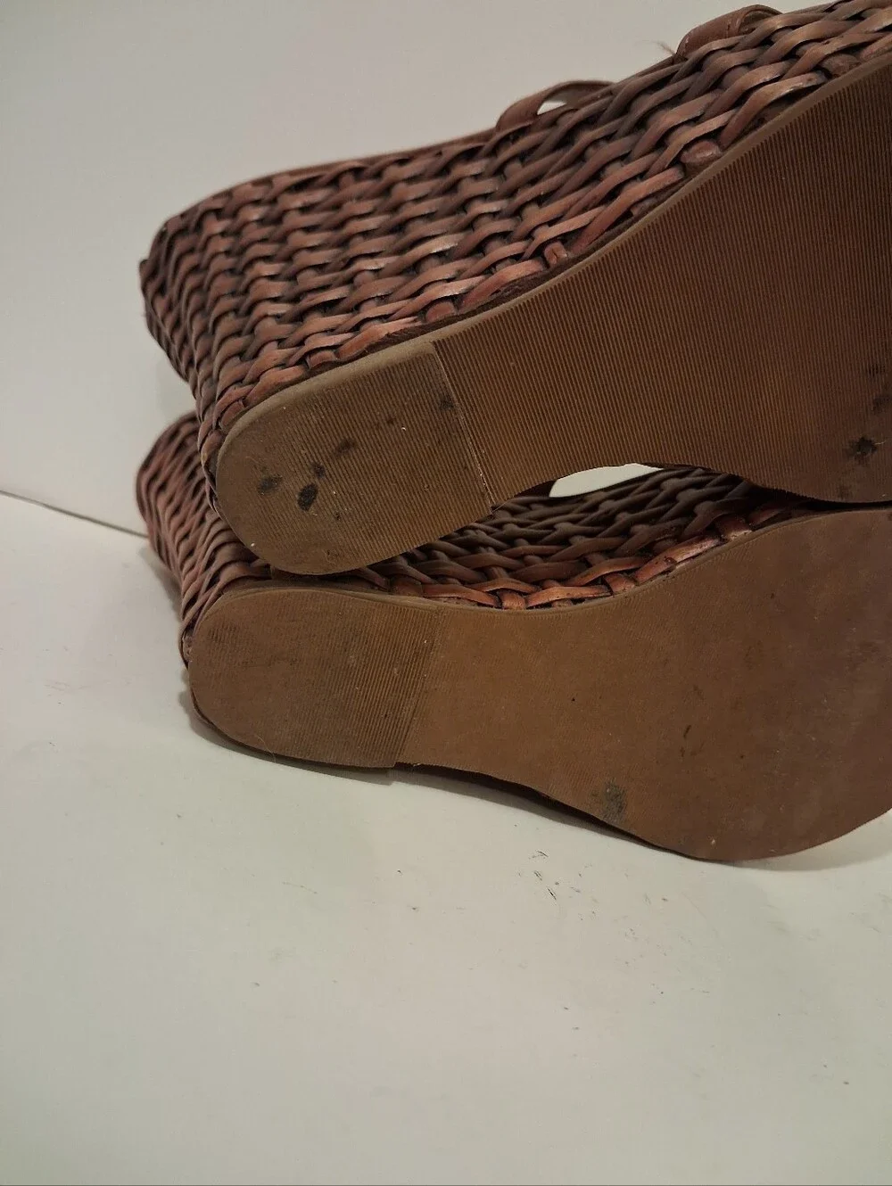 Diego di Lucca Tan Woven Platform Wedge Slide Sandals Women's Size 7